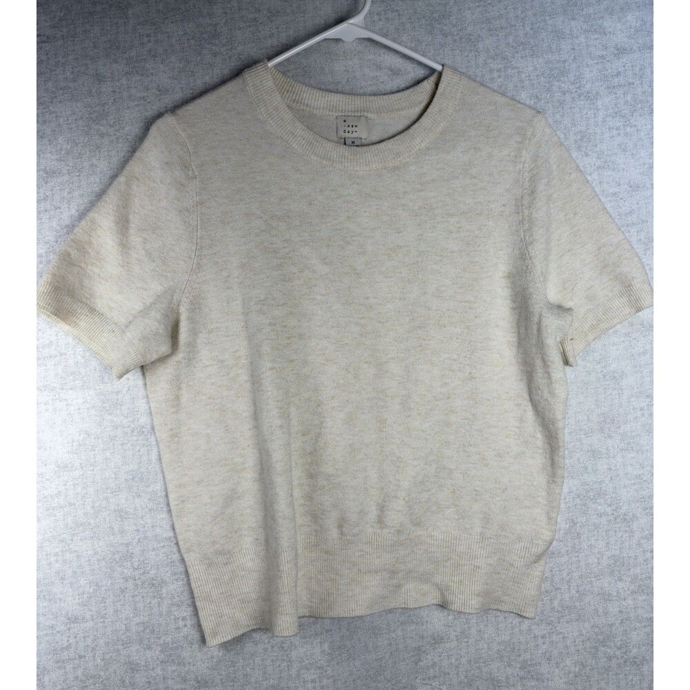 Women’s A New Day Marled Cream Short Sleeve Sweater Knit Top Size Medium